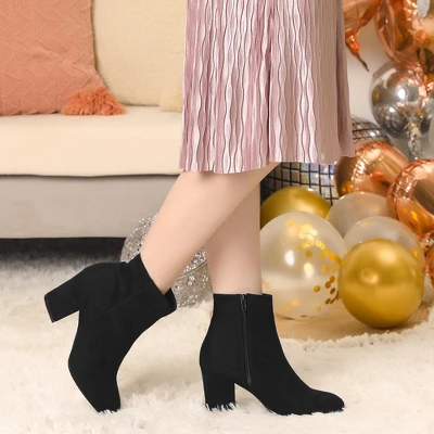 Perphy Women's Round Toe Chunky High Heels Ankle Boots 7 Perphy Women's Round Toe Chunky High Heels Ankle Boots - Image 5