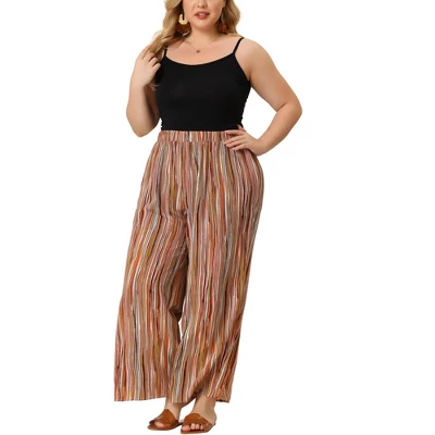 Agnes Orinda Women's Plus Size Boho Palazzo Lounge Wide Leg Pants With Elastic Waist And Stripe 8 Agnes Orinda Women's Plus Size Boho Palazzo Lounge Wide Leg Pants With Elastic Waist And Stripe - Image 6