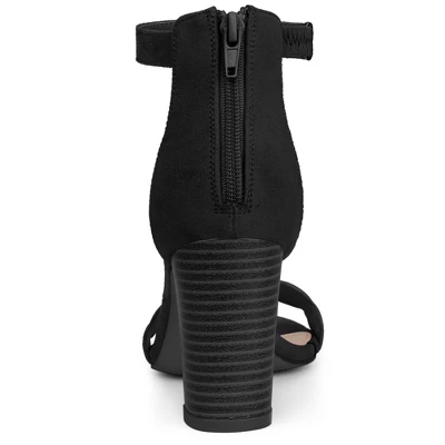 Perphy Scalloped Heel Ankle Strap Chunky Heels Sandals For Women 4 Perphy Scalloped Heel Ankle Strap Chunky Heels Sandals For Women - Image 2