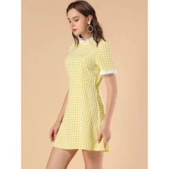 Allegra K Women's Summer Ruffle Neck Lace Panel Short Sleeve Check Gingham Dress -Style Haven Shop GUEST d57e1661 d2f1 4177 a240 496833ea6df4