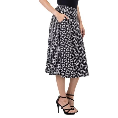 24seven Comfort Apparel Womens Black Diamond Print A Line Midi Skirt With Pockets 3 24seven Comfort Apparel Womens Black Diamond Print A Line Midi Skirt With Pockets