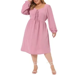 Agnes Orinda Women's Plus Size Midi Long Sleeve Sweetheart Bow Tie Swing Ruffle Babydoll Swiss Dots Boho Dress -Style Haven Shop GUEST dd112bfa f2a9 4708 8f54 788d531c78e1