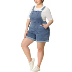 Agnes Orinda Women's Plus Size Adjustable Strap Pocket Roll Hem Denim Overall Jean Shorts -Style Haven Shop GUEST de85ce99 5ef1 42bd ac70 e53c5a994678