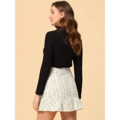 Allegra K Women's Plaid Skirts Ruffle Hem Button Decor Tweed Mini Skirt -Style Haven Shop GUEST ded56b6b 6236 4df4 91a5 9063cce6edb3