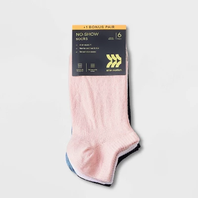 Women's Lightweight Mesh Striped L-Band 6+1 Bonus Pack No Show Athletic Socks - All In Motion™ Pink/Blue/Gray/White 4-10 3 Women's Lightweight Mesh Striped L-Band 6+1 Bonus Pack No Show Athletic Socks - All In Motion™ Pink/Blue/Gray/White 4-10