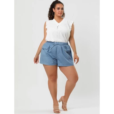 Agnes Orinda Women's Plus Size Drawstring Elastic Waist Pockets Denim Shorts 5 Agnes Orinda Women's Plus Size Drawstring Elastic Waist Pockets Denim Shorts - Image 3