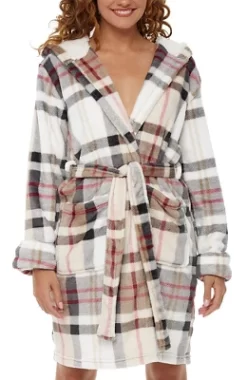 Women's Classic Plush Hooded Robe, Short Fleece Plaid Bathrobe With Hood -Style Haven Shop GUEST e239b983 32bf 4577 bdd3 60ee84b8db77