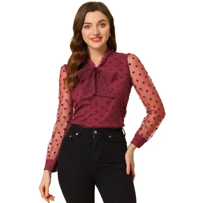 Allegra K Women's Tie Neck Polka Dots Semi Sheer Long Sleeve Blouse 9 Allegra K Women's Tie Neck Polka Dots Semi Sheer Long Sleeve Blouse - Image 7