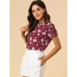 Allegra K Women's Ruffled Neck Chiffon Frill Trim Short Sleeve Floral Print Blouse Tops 12 Allegra K Women's Ruffled Neck Chiffon Frill Trim Short Sleeve Floral Print Blouse Tops -Style Haven Shop GUEST e4ea68a2 2c94 4e28 89ee 2e27edc93a90