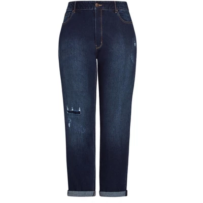 Women's Plus Size Girlfriend Rip Jean Dark Wash - Average | AVENUE 4 Women's Plus Size Girlfriend Rip Jean Dark Wash - Average | AVENUE - Image 2