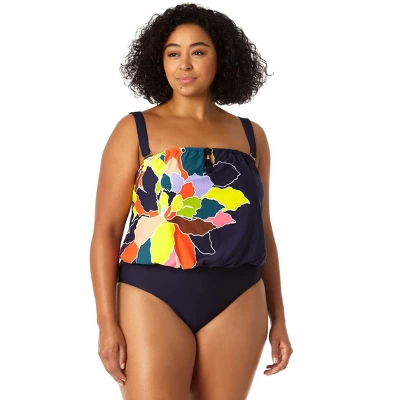 Anne Cole Plus - Women's Strapless Blouson Keyhole One Piece Swimsuit 4 Anne Cole Plus - Women's Strapless Blouson Keyhole One Piece Swimsuit - Image 2