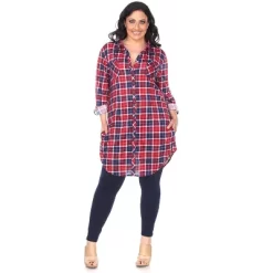 Women's Plus Size Piper Stretchy Plaid Tunic With Pockets - White Mark -Style Haven Shop GUEST e64ee6b3 277c 43ef 8753 167764a50e9a
