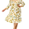 Agnes Orinda Women's Plus Size 3/4 Sleeve Sweetheart Neck Floral Midi Dress