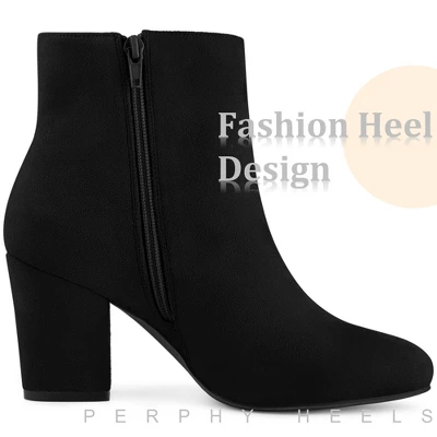 Perphy Women's Round Toe Chunky High Heels Ankle Boots 5 Perphy Women's Round Toe Chunky High Heels Ankle Boots - Image 3