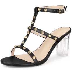 Perphy Studded Heel Ankle T-Strap Chunky Clear Heels Sandals For Women -Style Haven Shop GUEST e9838632 ff84 4e75 8204 daf8bf74eb9b
