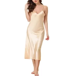 Cheibear Women's V-Neck Satin Pajama Nightdress -Style Haven Shop GUEST eb103e3e 7d81 4157 99d2 8dbf4b92ef37