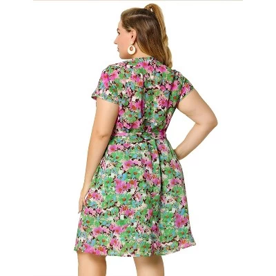 Agnes Orinda Women's Plus Size Casual Floral Short Sleeve Knee Length Shirt Dress 6 Agnes Orinda Women's Plus Size Casual Floral Short Sleeve Knee Length Shirt Dress - Image 4