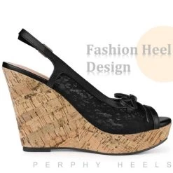 Perphy Platform Heels Lace Bow Slingback Wedge Sandals For Women -Style Haven Shop GUEST ec9ab0c7 6940 4319 9f80 c3e1c33a9df4