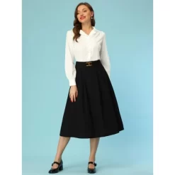 Allegra K Women's Vintage Collared Long Sleeve Work Button Down Blouse Shirt