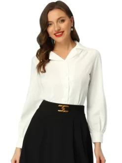 Allegra K Women's Vintage Collared Long Sleeve Work Button Down Blouse Shirt -Style Haven Shop GUEST ee61ecdb 1060 4eb2 a846 12cc200367c7
