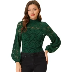 Allegra K Women's See Through Mock Neck Long Sleeve Floral Lace Blouse -Style Haven Shop GUEST f091443a 01b2 4f5b 95d3 d1e44f38251f