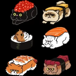 Junior's Design By Humans Sushi Persian Cat By Huebucket T-Shirt