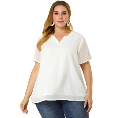 Agnes Orinda Women's Plus Size Pin Dots V-Neck Dressy Trendy Fashion Summer Blouses 4 Agnes Orinda Women's Plus Size Pin Dots V-Neck Dressy Trendy Fashion Summer Blouses - Image 2