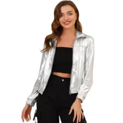 Allegra K Women's Track Holographic Shiny Long Sleeve Metallic Zip Front Jacket 20 Allegra K Women's Track Holographic Shiny Long Sleeve Metallic Zip Front Jacket -Style Haven Shop GUEST f650b1ba a20c 4db9 9933 da4ca08412dc