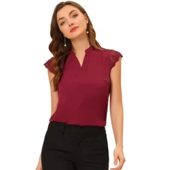Allegra K Women's Work Office Split Neck Sleeveless Basic Blouse -Style Haven Shop GUEST f65674ef b98d 4e64 a693 99391faf85d6