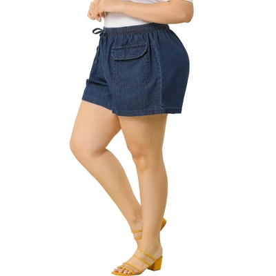 Agnes Orinda Women's Plus Size Drawstring Elastic Waist Pockets Denim Shorts 10 Agnes Orinda Women's Plus Size Drawstring Elastic Waist Pockets Denim Shorts - Image 8