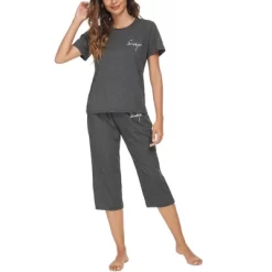 Cheibear Womens Sleepwear Pajama Set Round Neck Nightwear Lounge Pjs With Capri Pants -Style Haven Shop GUEST f89fe541 f278 4982 bb39 996e202a121e