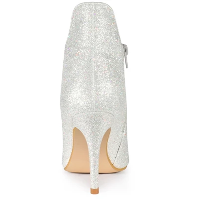 Allegra K Women's Glitter Pointed Toe Stiletto Heel Cutout Ankle Boots 4 Allegra K Women's Glitter Pointed Toe Stiletto Heel Cutout Ankle Boots - Image 2