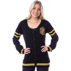 Harry Potter Womens Hufflepuff House Open Front Cardigan Juniors Knit Sweater -Style Haven Shop GUEST fadb7525 38ba 417a 9622 88d8eeed7385
