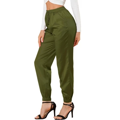 Allegra K Women's Drawstring Elastic Waist Athleisure Pants Ankle Length Satin Joggers With Pocket 20 Allegra K Women's Drawstring Elastic Waist Athleisure Pants Ankle Length Satin Joggers With Pocket - Image 18
