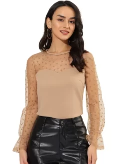 Allegra K Women's Lace Round Neck Heart Dots Sheer Long Mesh Sleeve Top 17 Allegra K Women's Lace Round Neck Heart Dots Sheer Long Mesh Sleeve Top -Style Haven Shop GUEST fd72f23e 080f 4672 9e14 c4a4dae89984