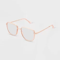 Women's Shiny Metal Square Blue Light Filtering Reading Glasses - Universal Thread™ Tan