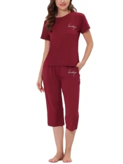 Cheibear Womens Sleepwear Pajama Set Round Neck Nightwear Lounge Pjs With Capri Pants -Style Haven Shop GUEST fe7c2f4f 08ad 45b9 964e b63eeac243c7