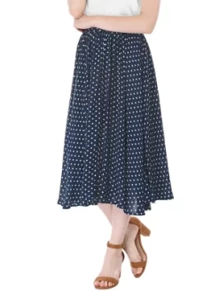 Allegra K Women's Date Dinner Floral A-Line Elastic Waist Flare Swing Midi Skirt